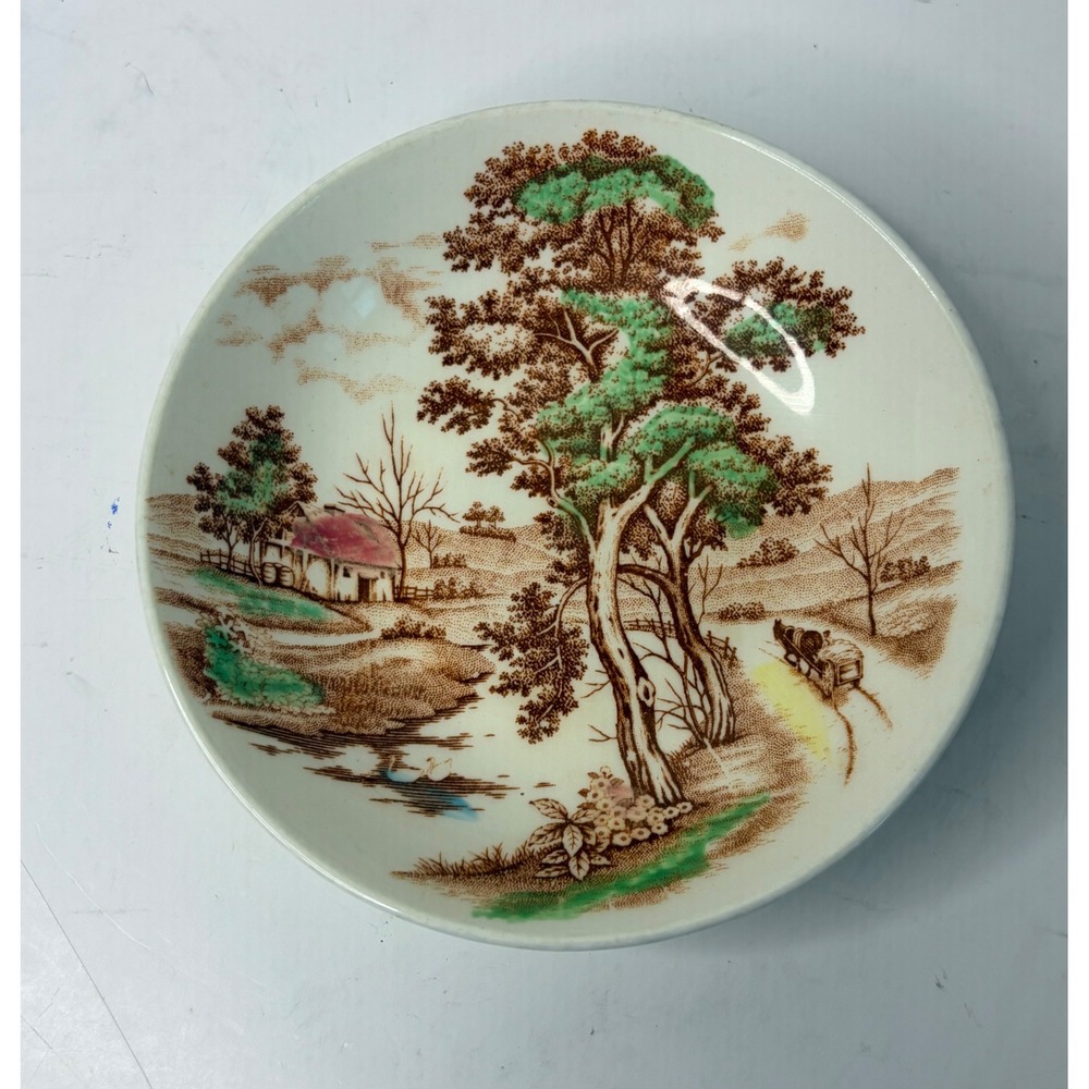 Nasco Country Scene Hand Painted Small Bowl Japan Horse Carriage Landscape 5.5"
